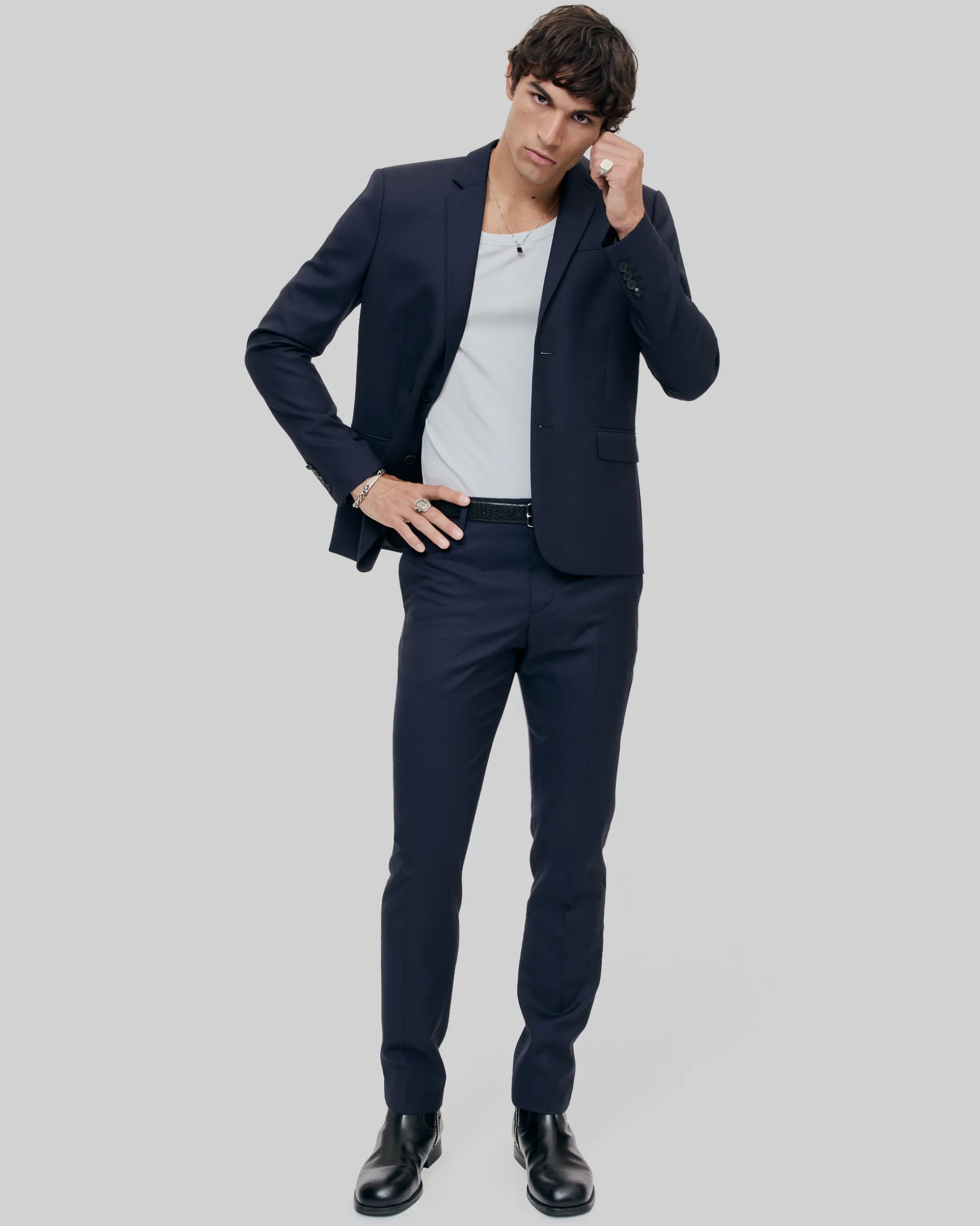 Veste de costume coupe droite en laine bleue