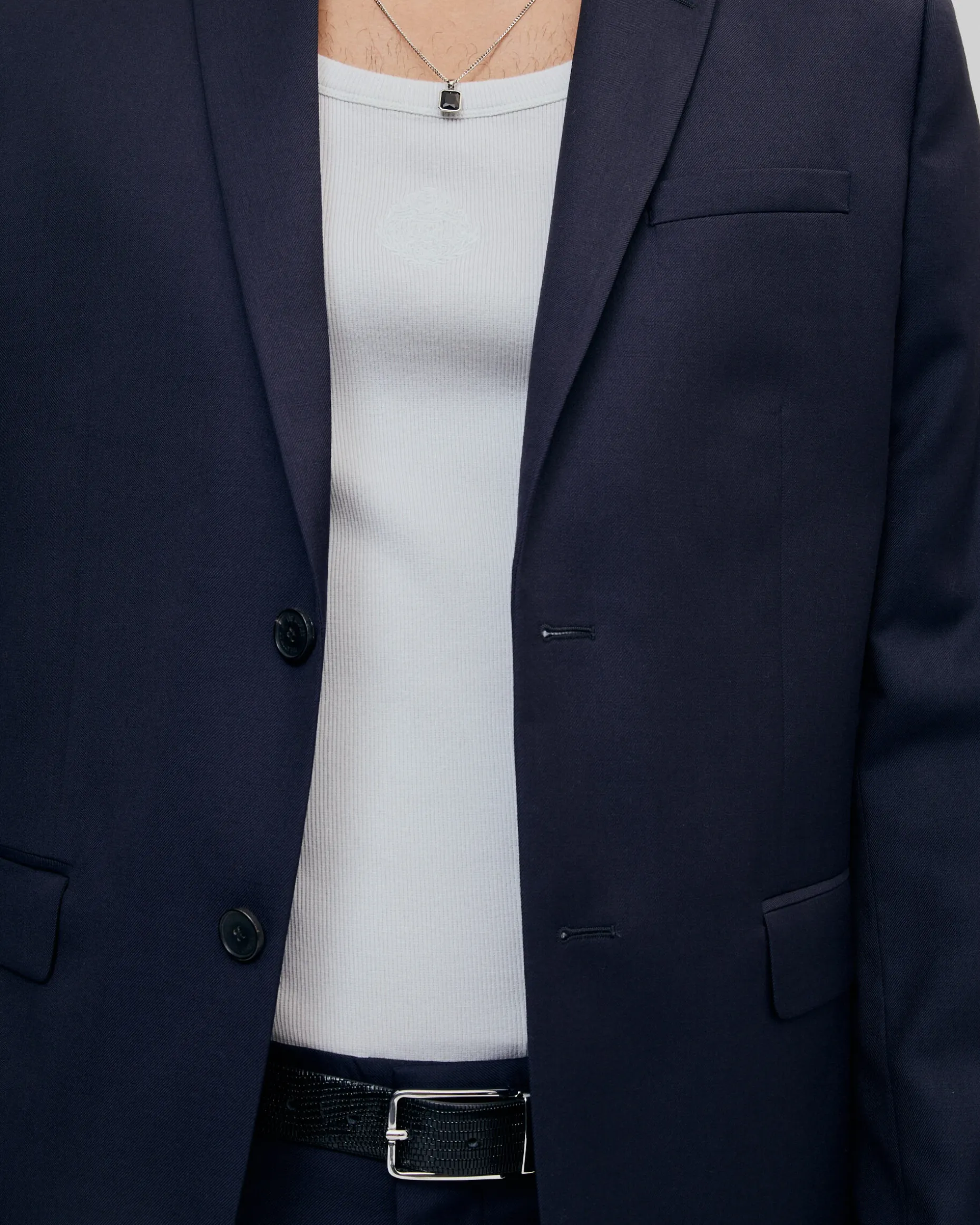 Veste de costume coupe droite en laine bleue