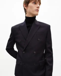 Veste de costume croisée à rayures marine