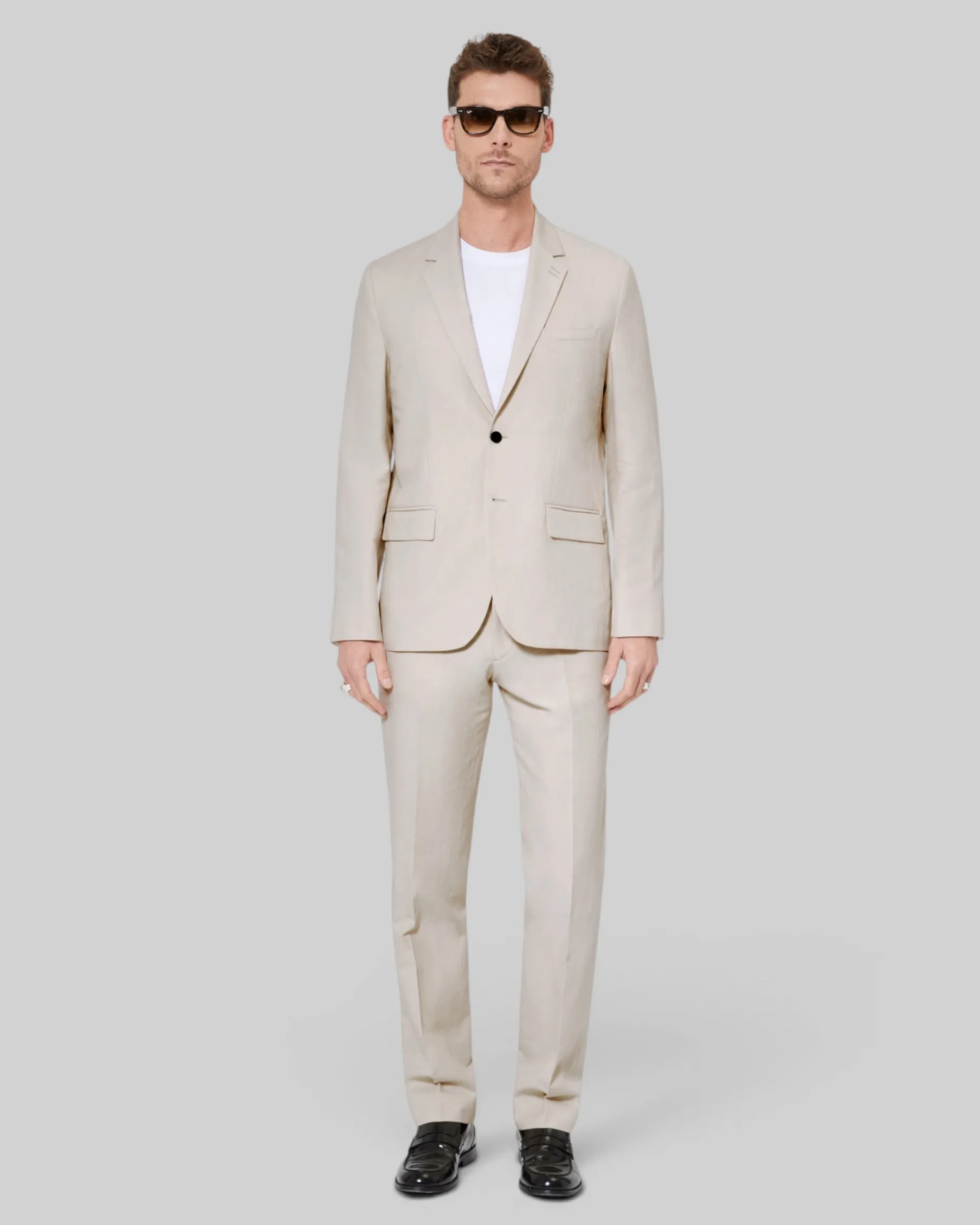Veste de costume en coton lin beige
