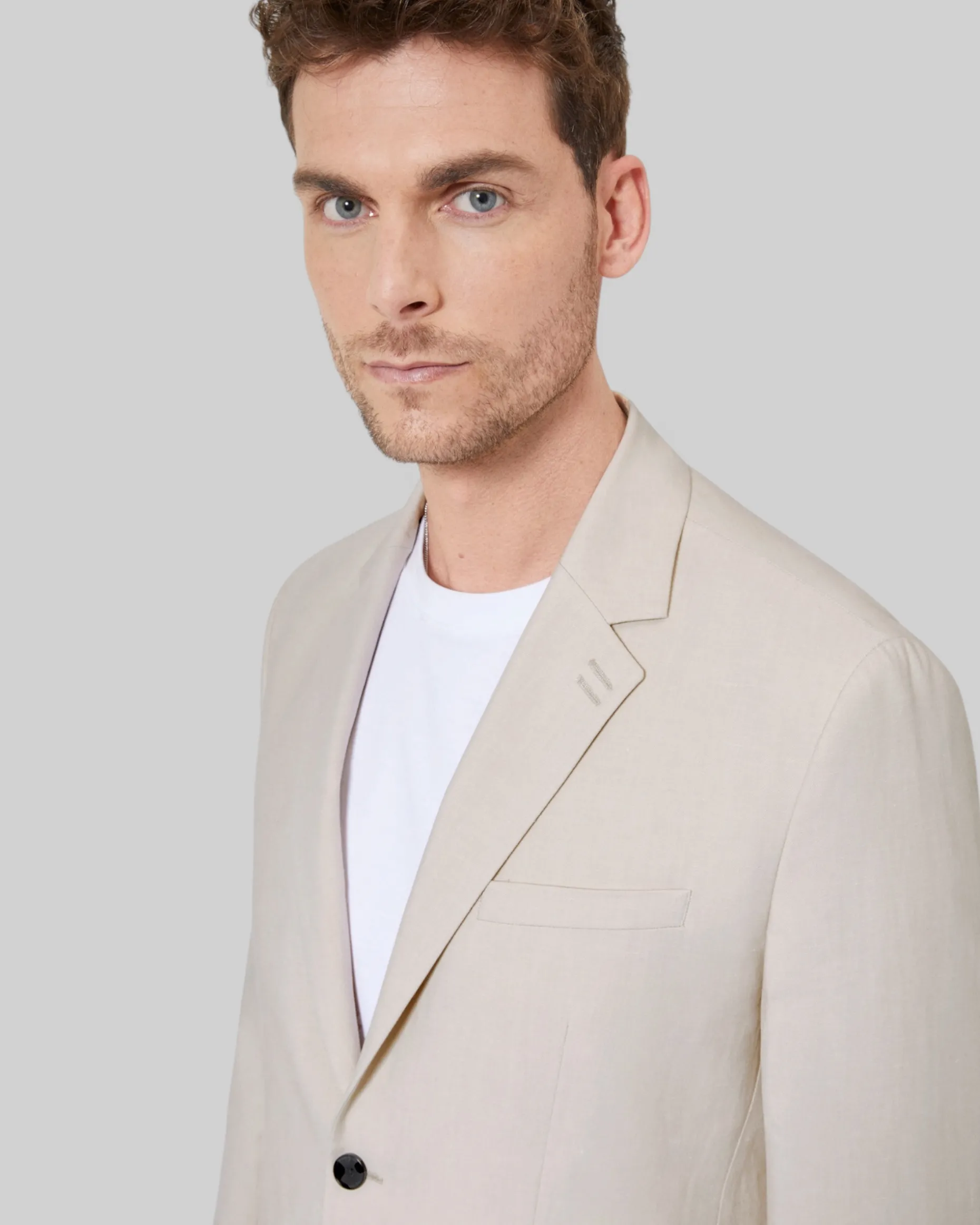 Veste de costume en coton lin beige