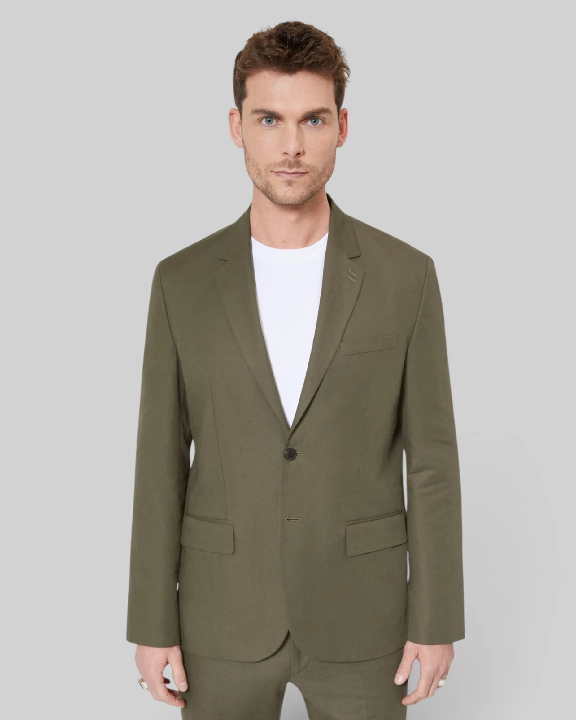Veste de costume en coton lin kaki