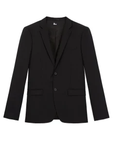 Veste de costume en laine noire coupe tailleur ajustée