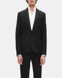 Veste de smoking avec détails en satin coupe ajustée noire