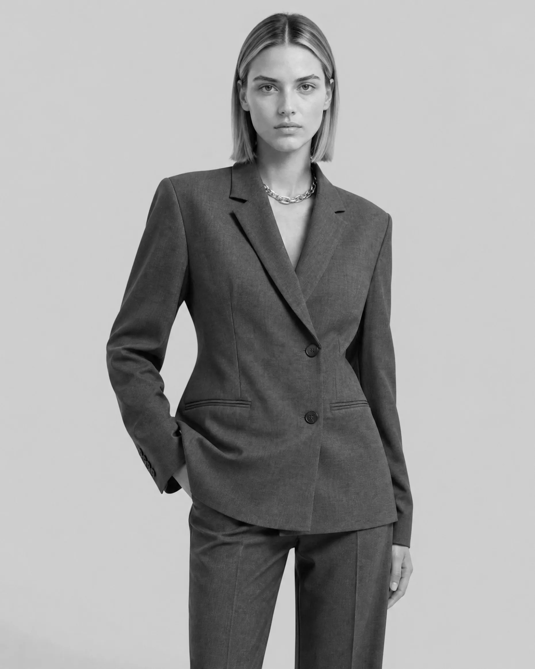 Veste de tailleur ajustée en laine mélangée grise