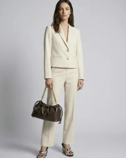 Veste de tailleur courte en lin et coton beige