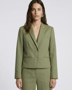 Veste de tailleur courte en lin et coton kaki