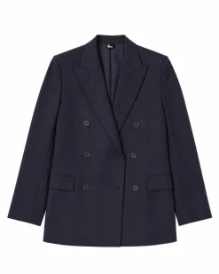 Veste de tailleur droite en laine marine