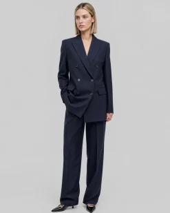 Veste de tailleur droite en laine marine