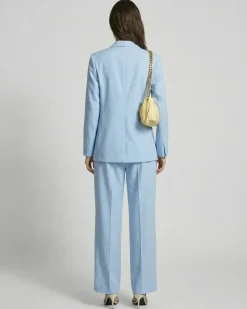 Veste de tailleur droite en lin et coton bleu pastel