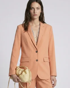 Veste de tailleur droite en lin et coton orange clair