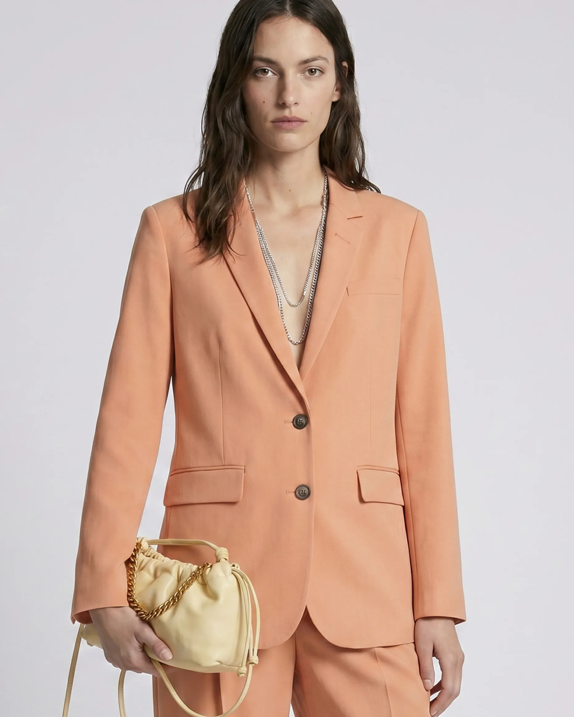 Veste de tailleur droite en lin et coton orange clair