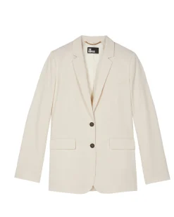 Veste de tailleur droite en lin et coton écrue