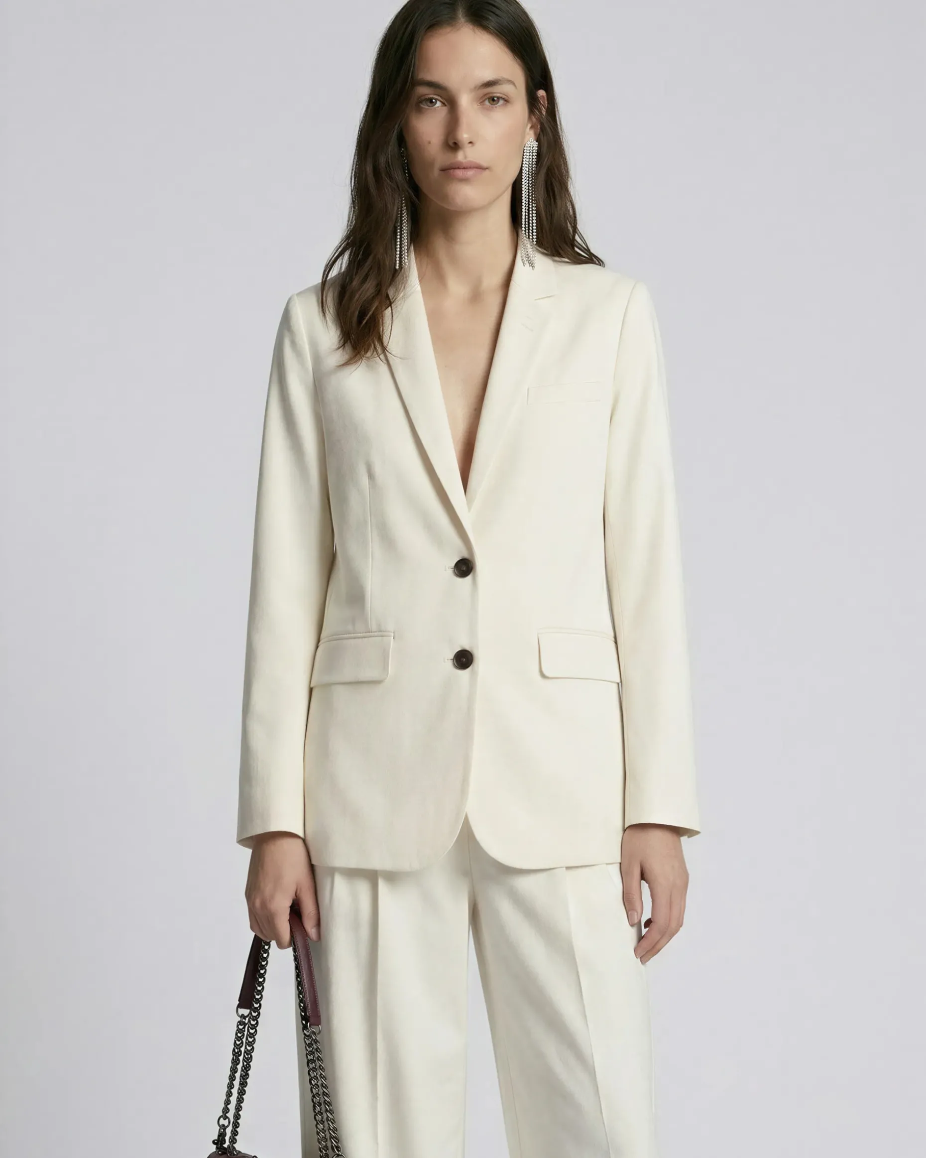 Veste de tailleur droite en lin et coton écrue