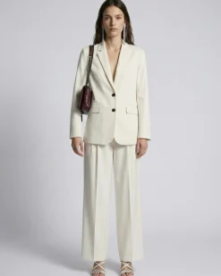 Veste de tailleur droite en lin et coton écrue