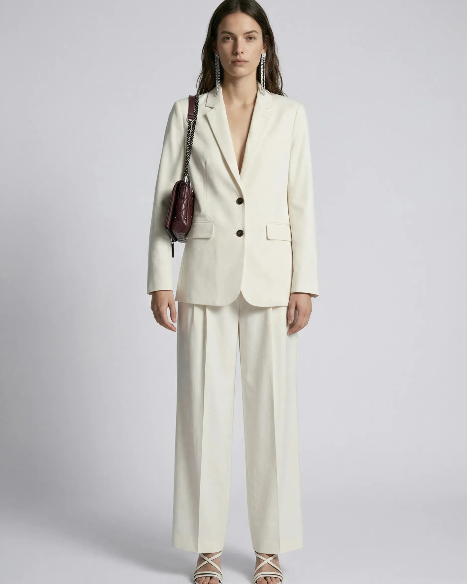 Veste de tailleur droite en lin et coton écrue