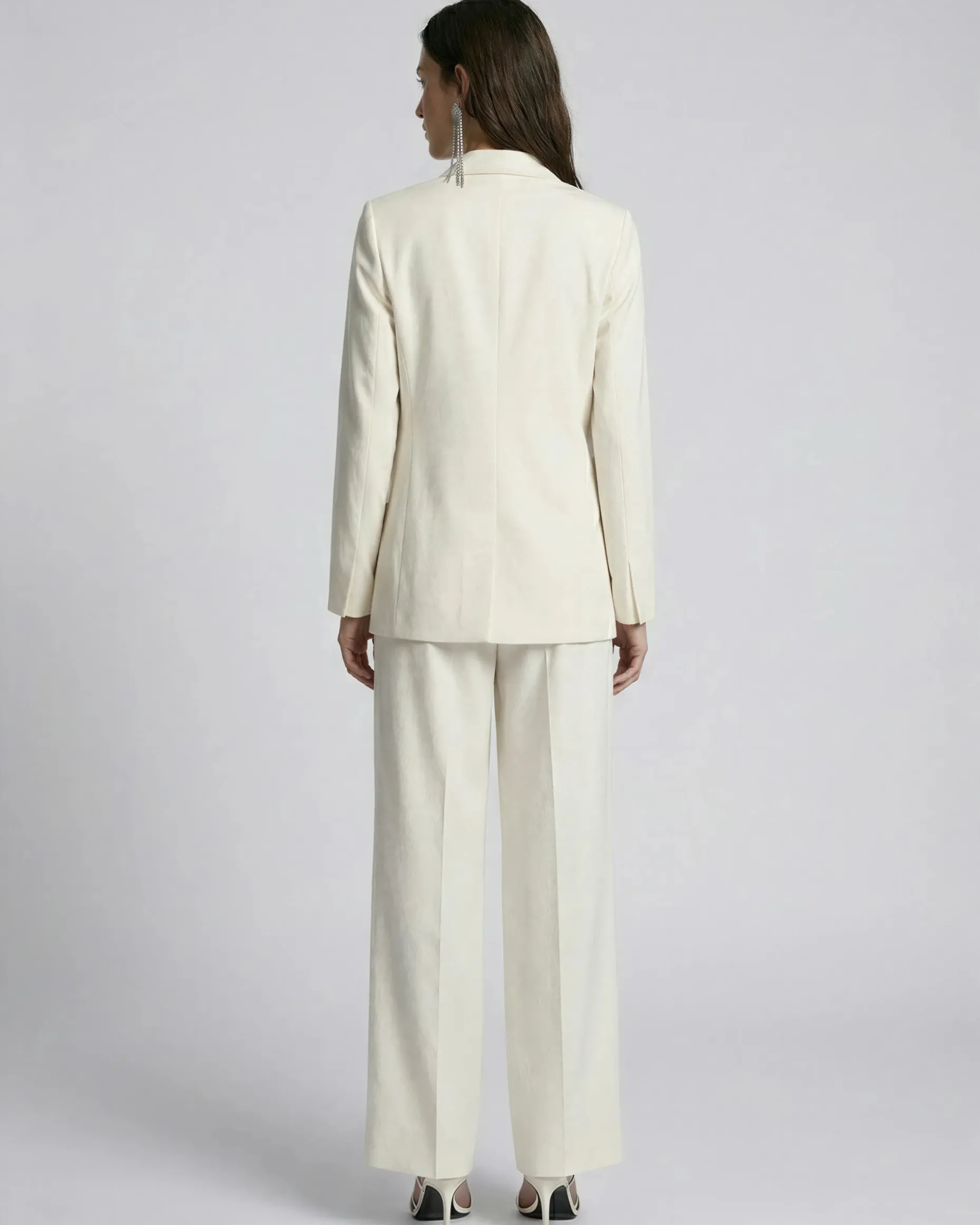 Veste de tailleur droite en lin et coton écrue