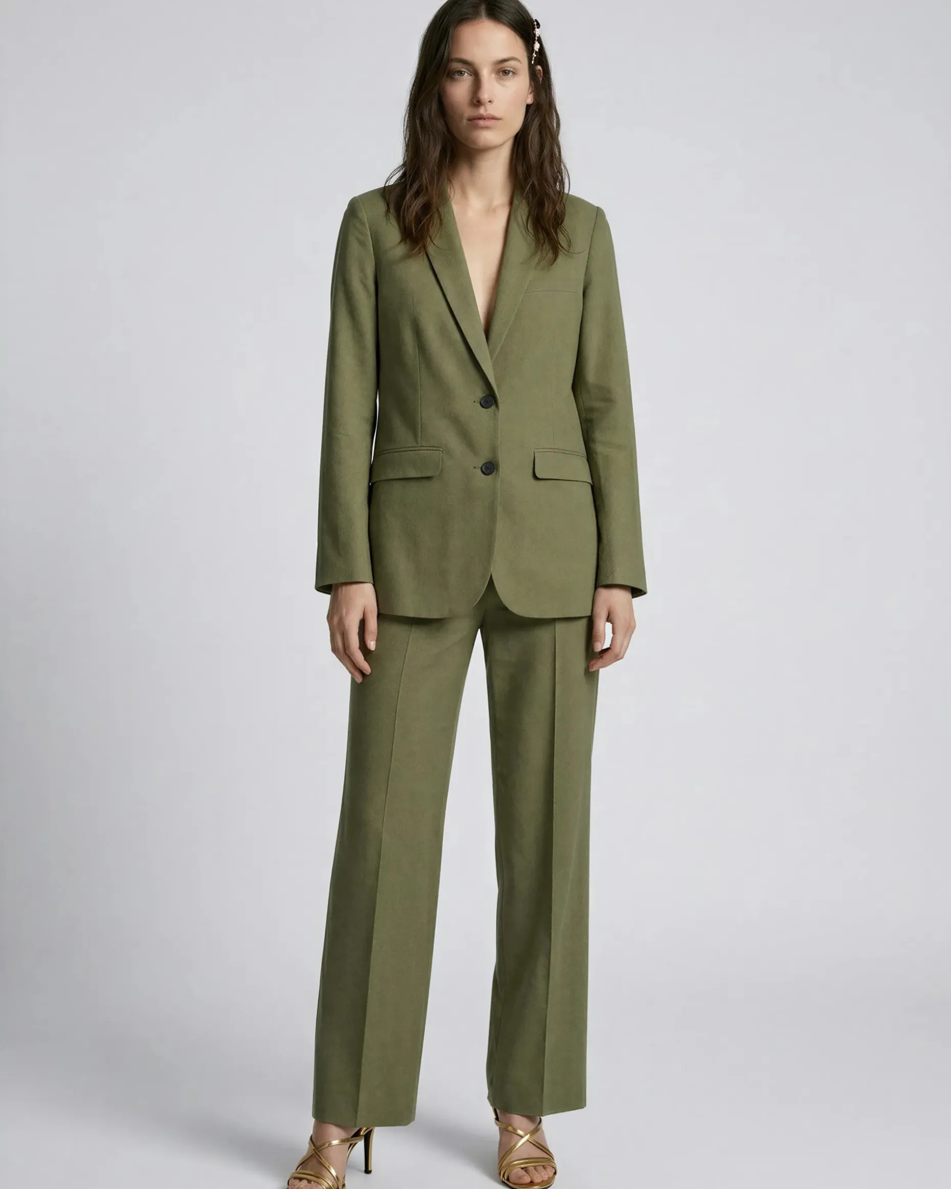 Veste de tailleur en lin kaki