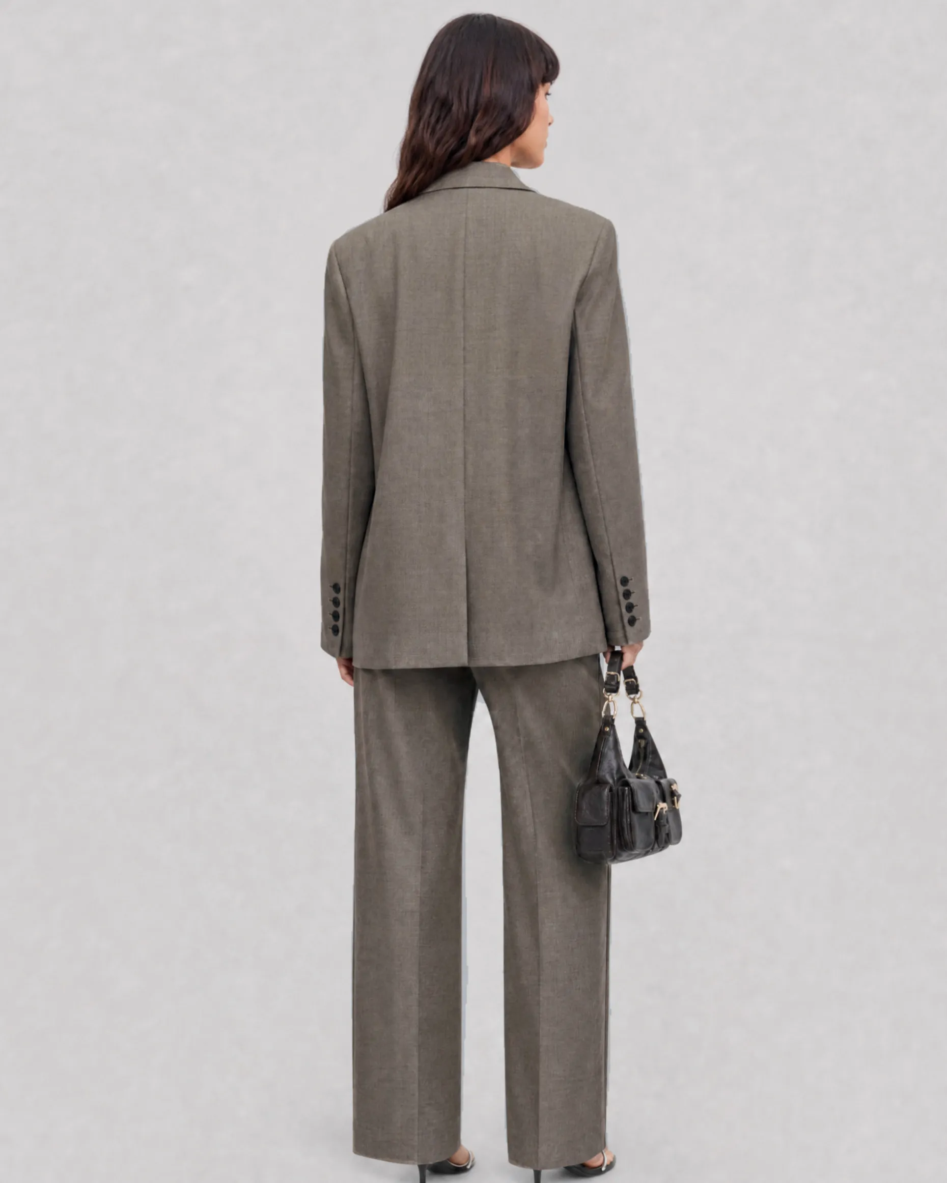 Veste de tailleur oversize en laine beige