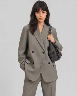 Veste de tailleur oversize en laine beige