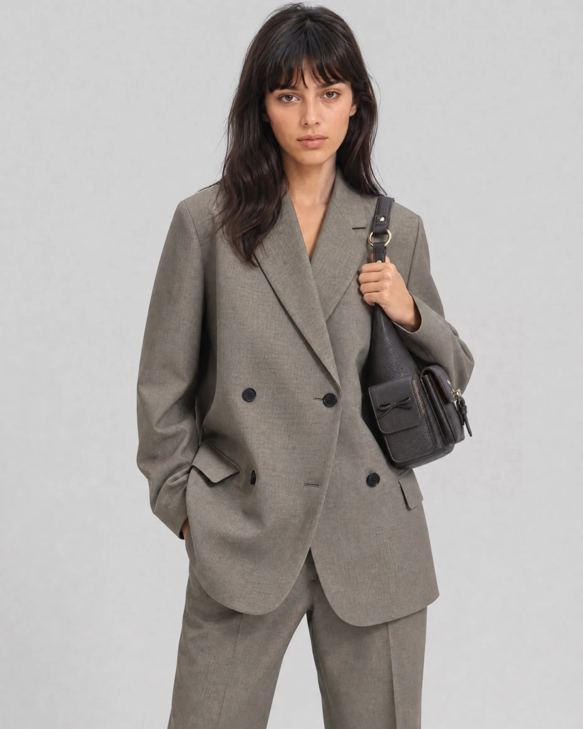 Veste de tailleur oversize en laine beige