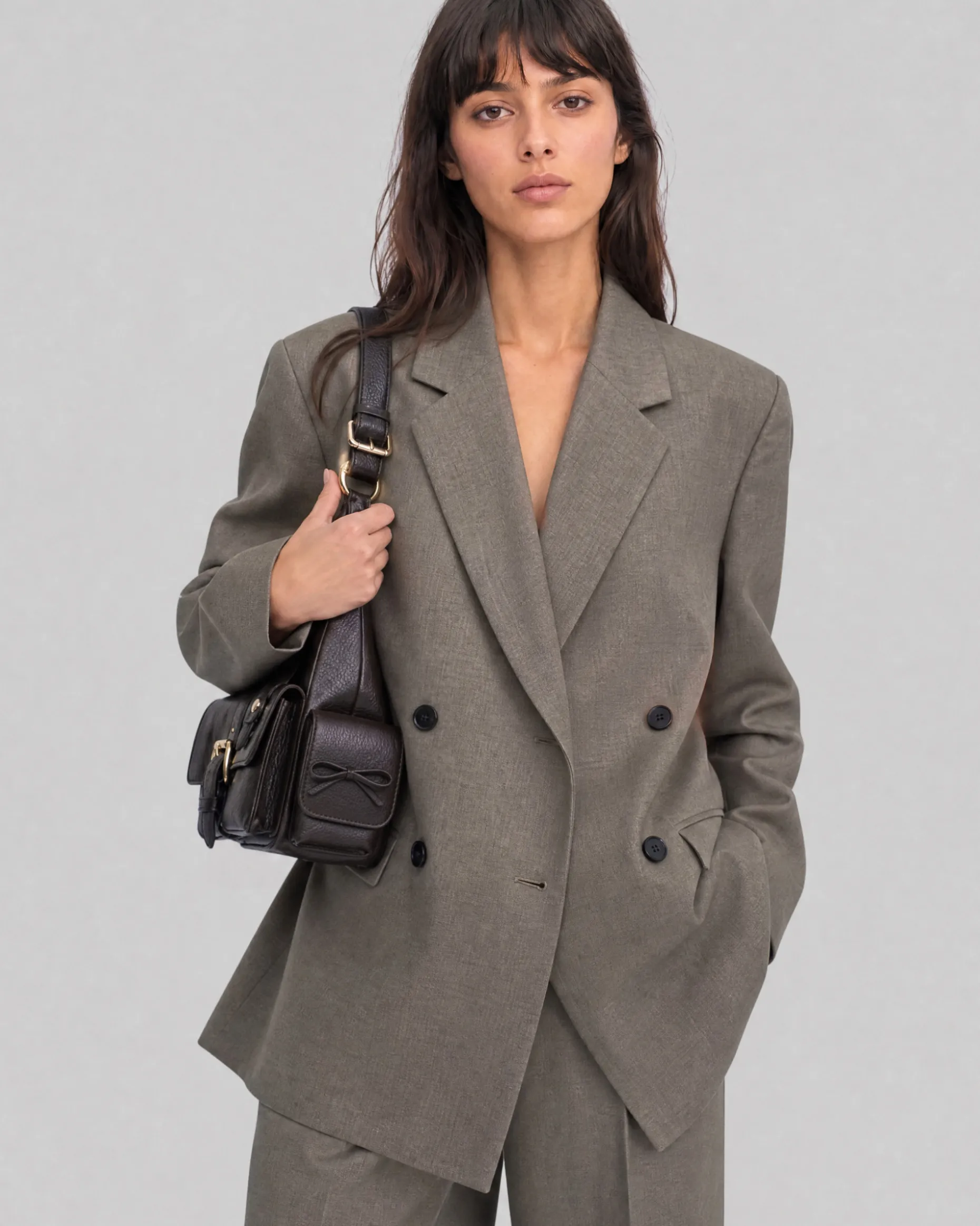 Veste de tailleur oversize en laine beige