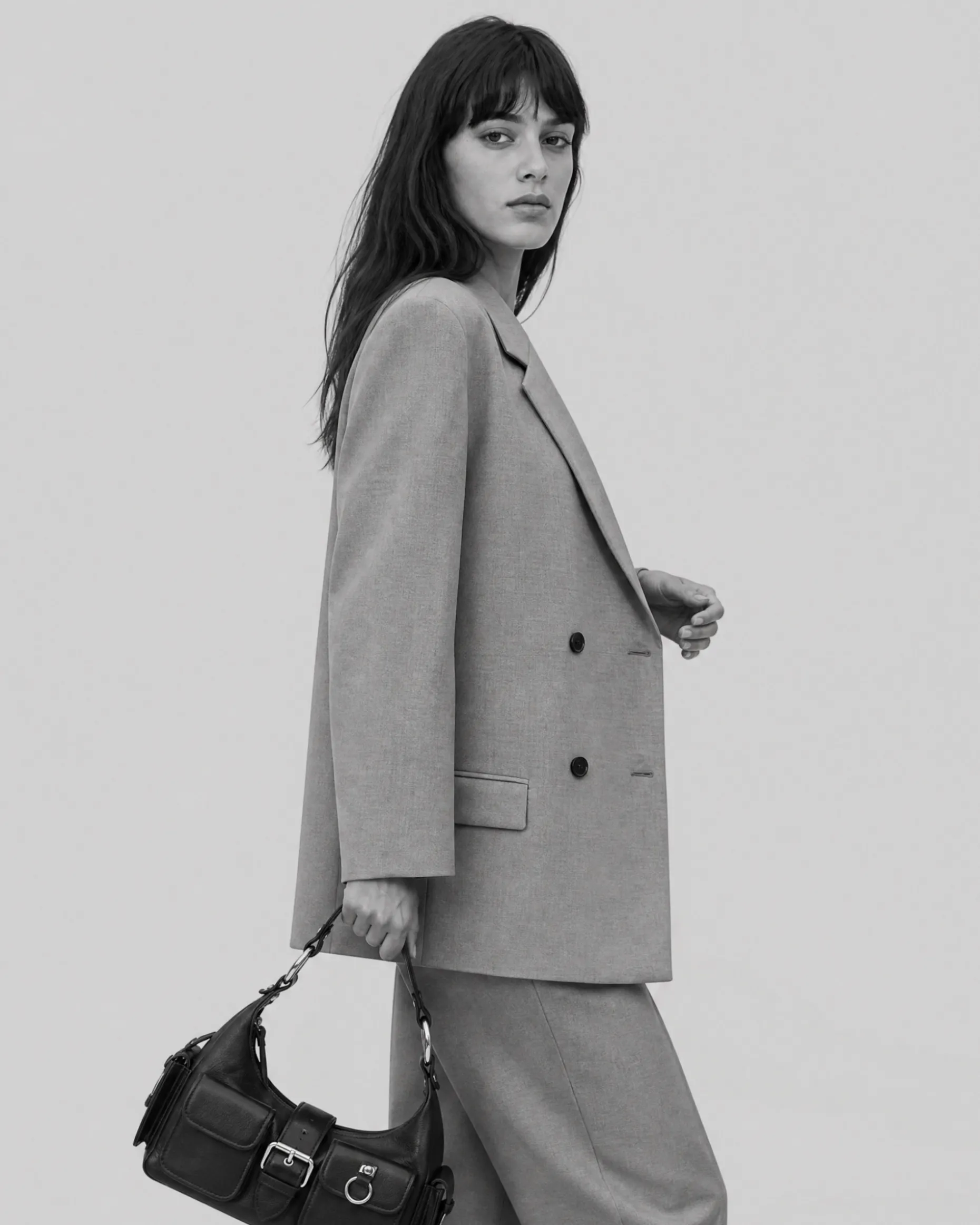 Veste de tailleur oversize en laine beige