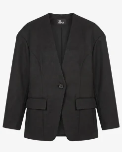 Veste en laine sans col noire