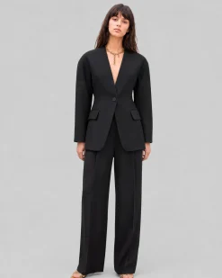 Veste en laine sans col noire