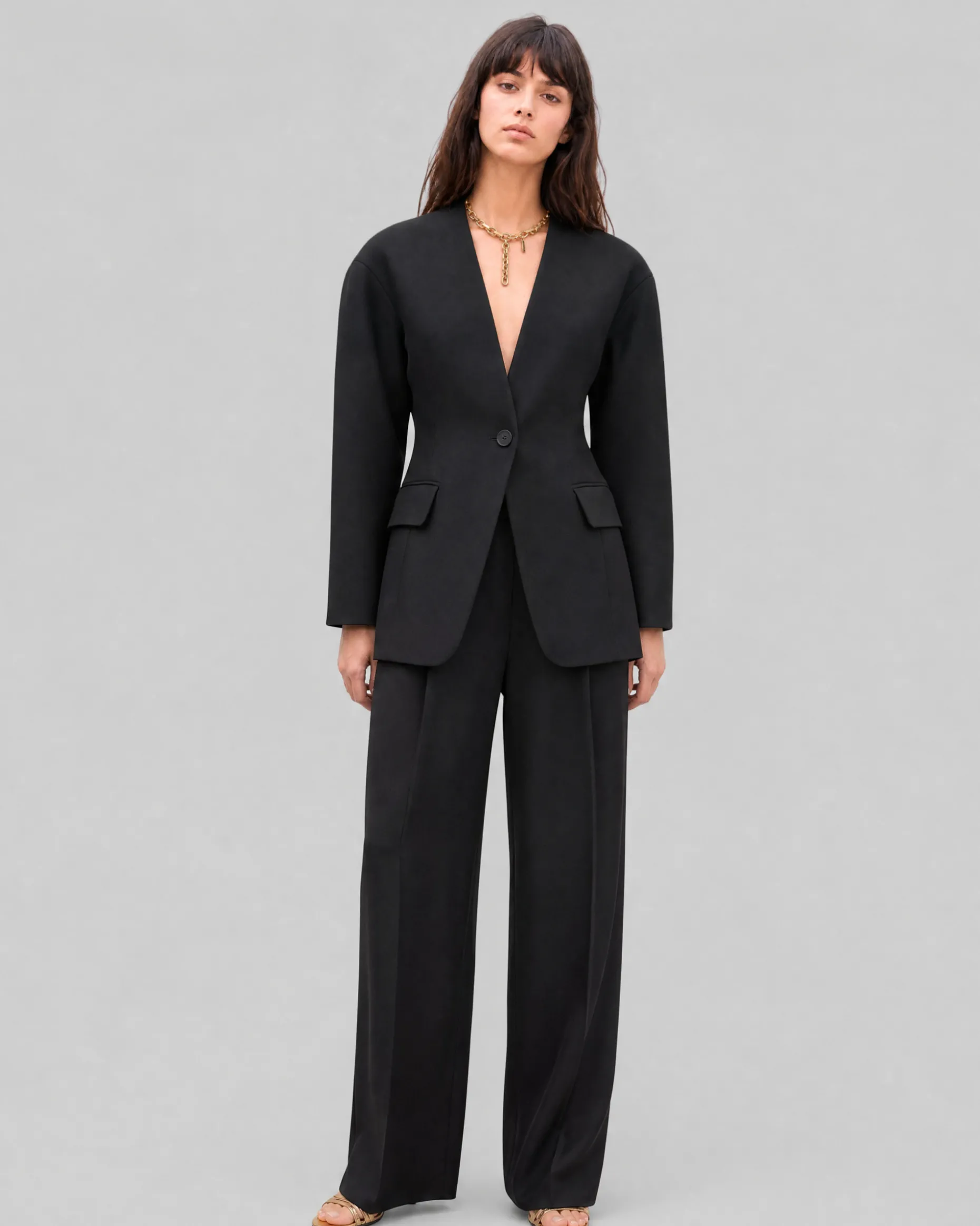 Veste en laine sans col noire