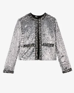 Veste à sequins et perles argentée