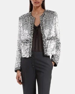 Veste à sequins et perles argentée