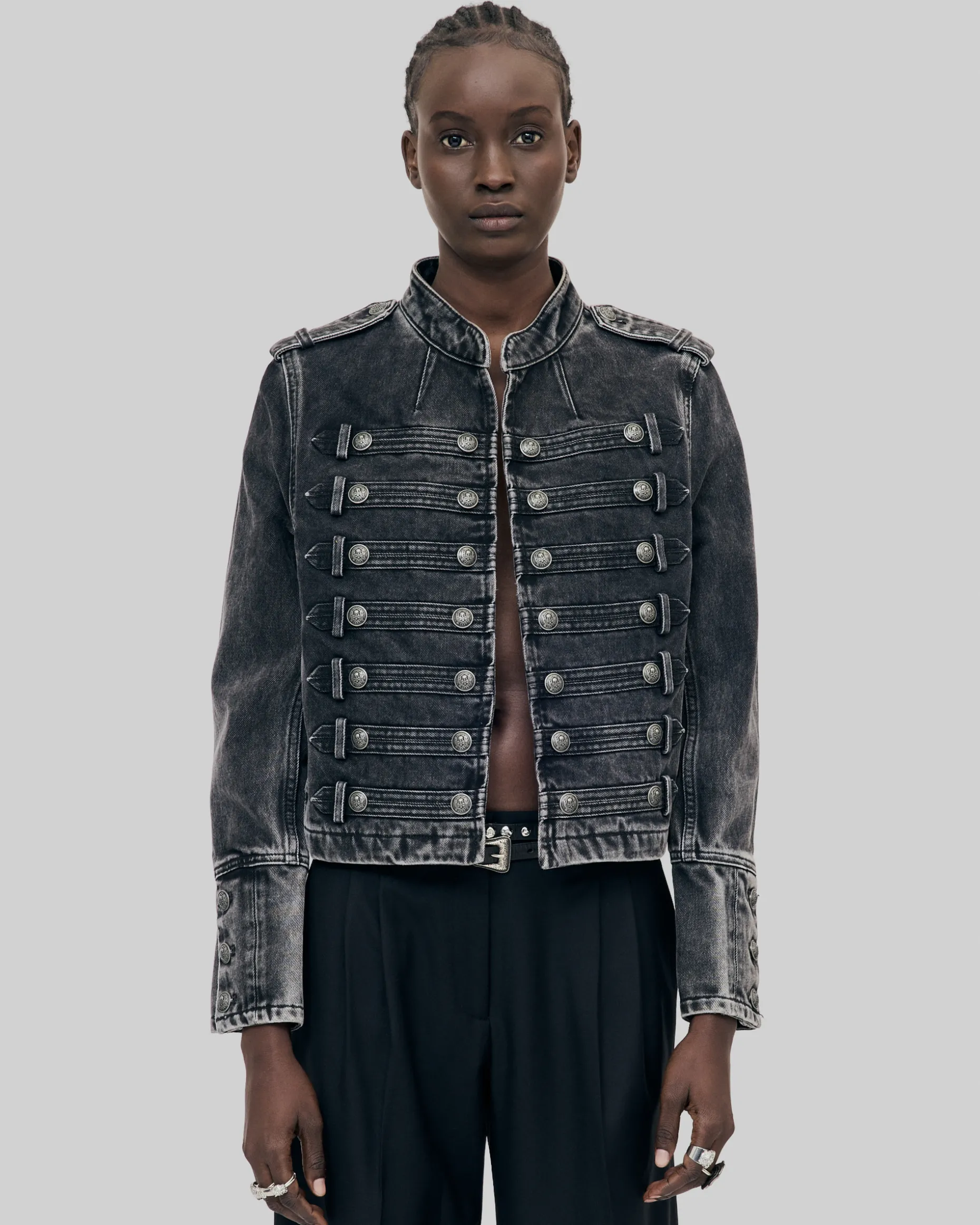 Veste style officier en denim grise