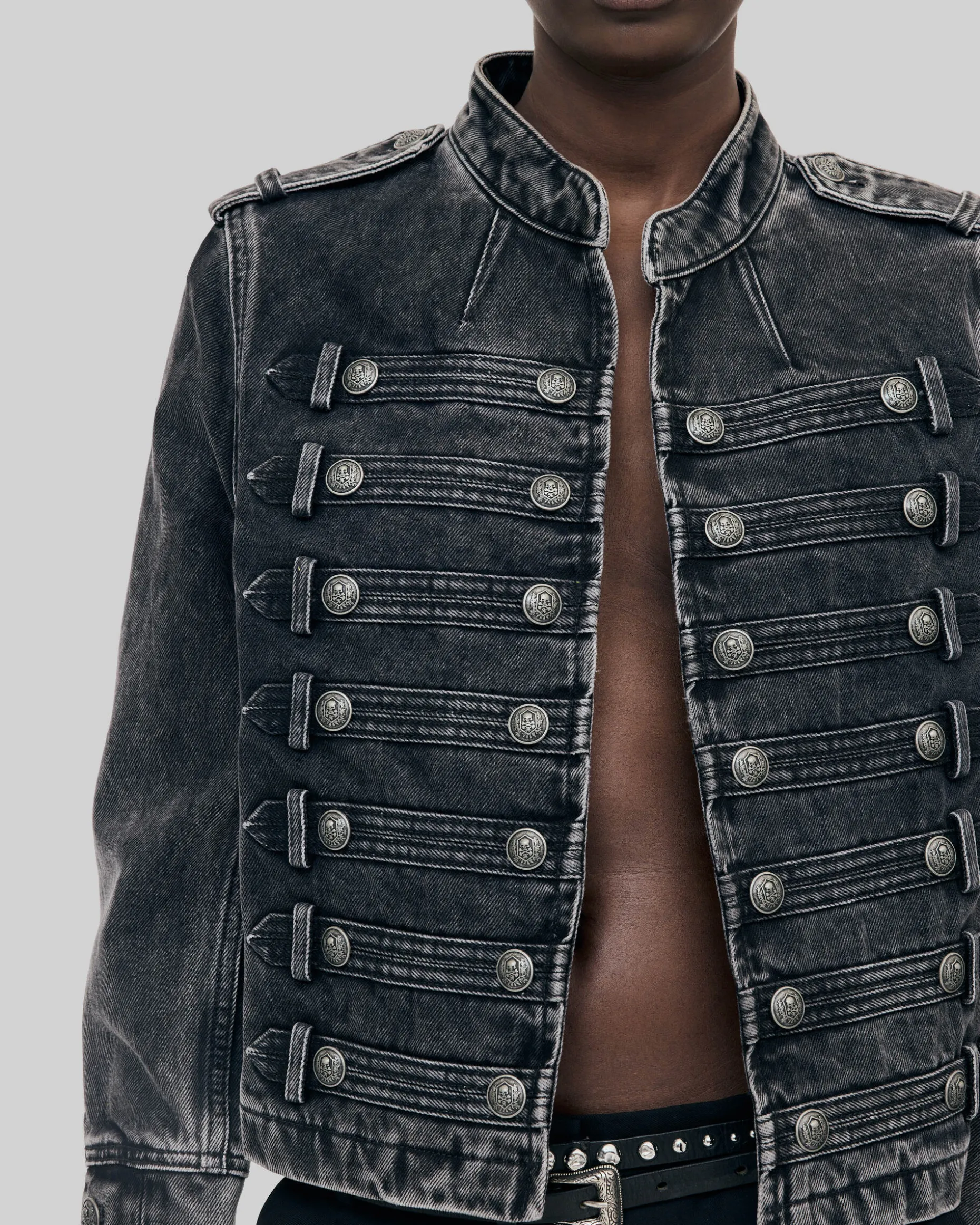 Veste style officier en denim grise