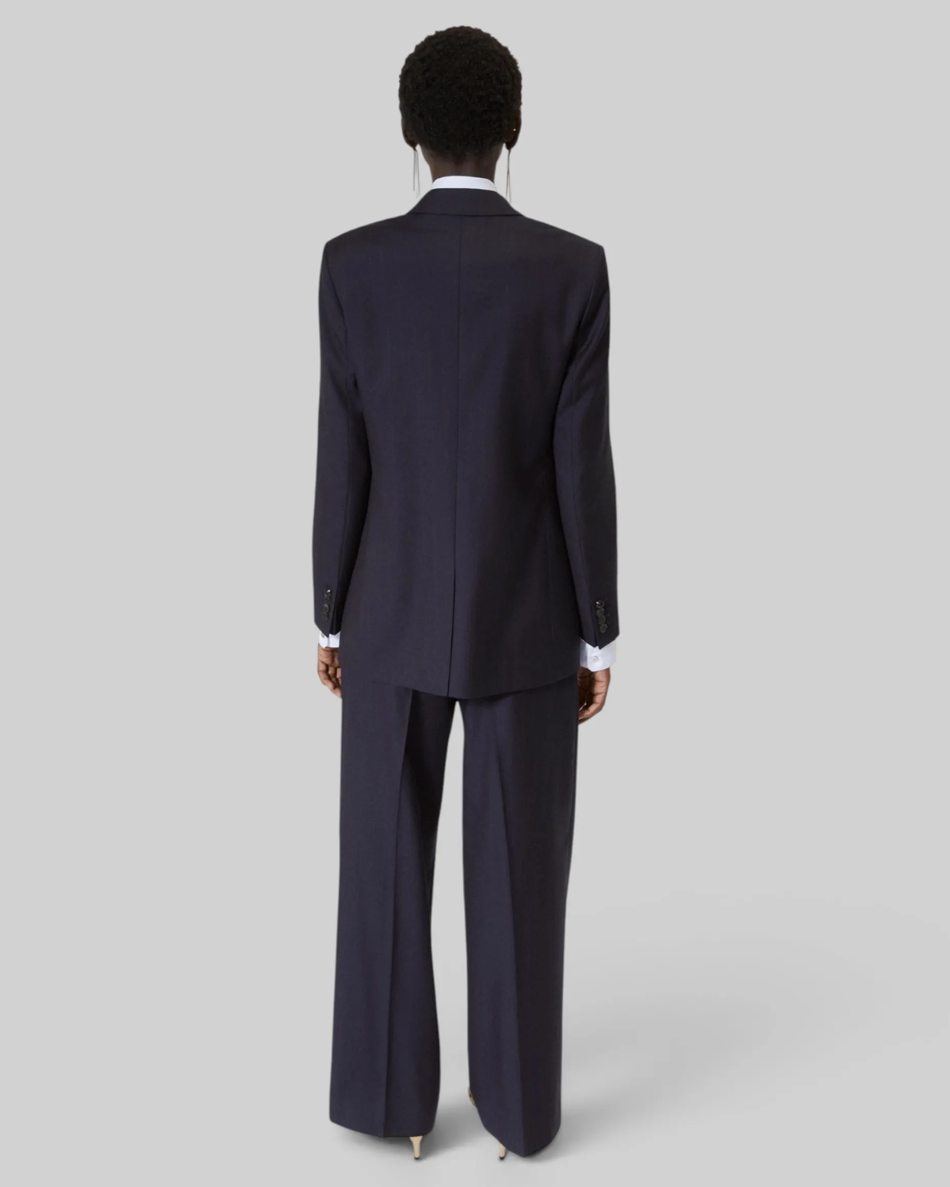 Veste tailleur croisée en laine rayée marine