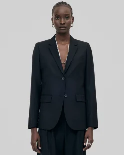 Veste tailleur en laine coupe cintrée noire