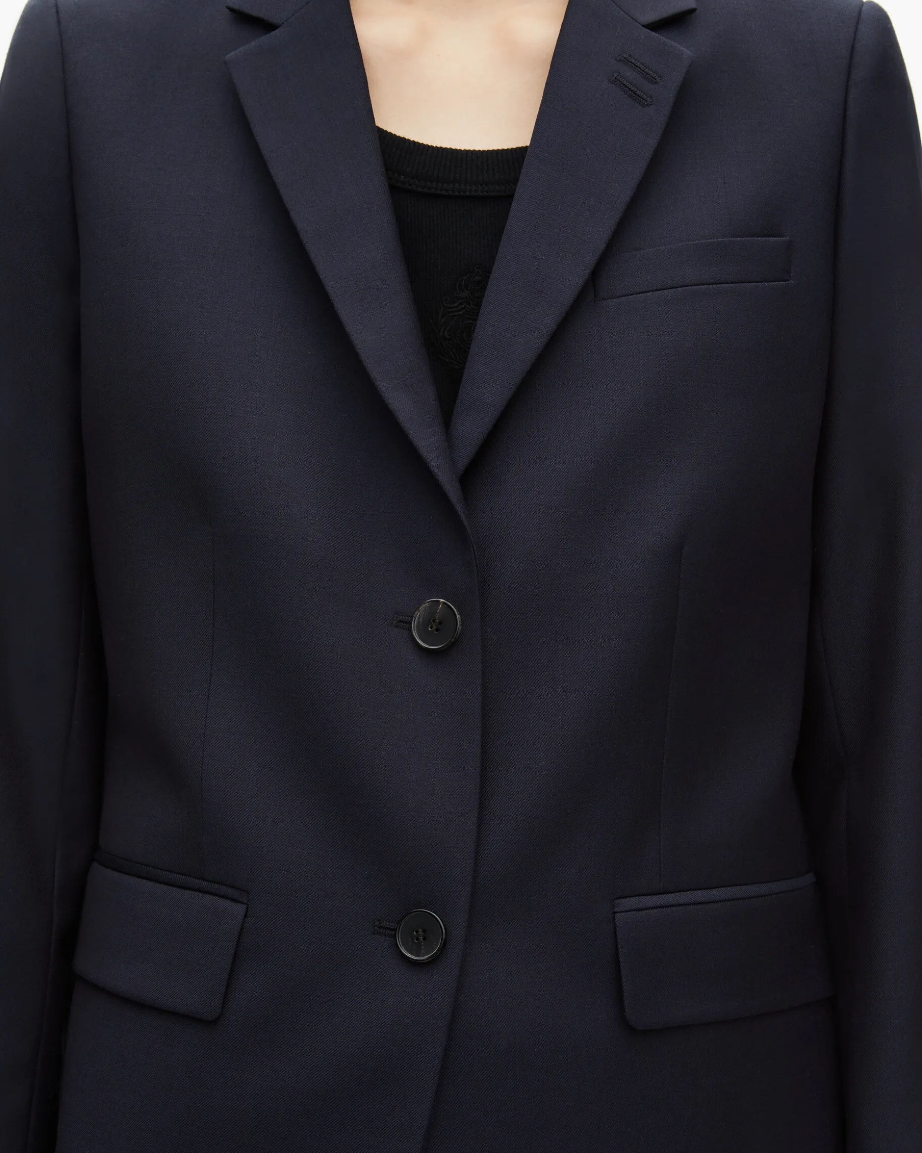 Veste tailleur en laine coupe cintrée bleu marine