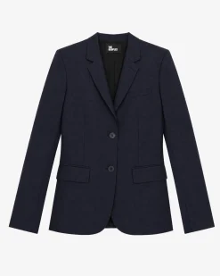 Veste tailleur en laine coupe cintrée bleu marine