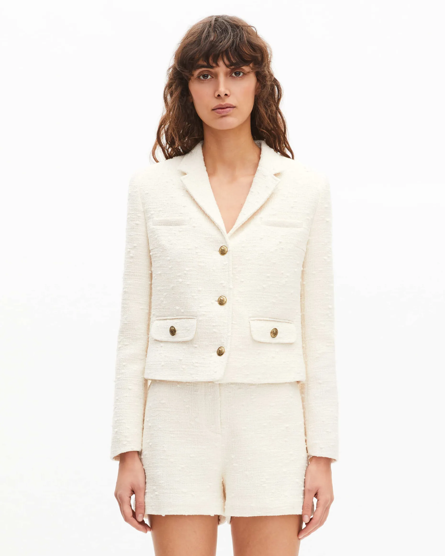 Veste tailleur en tweed écrue